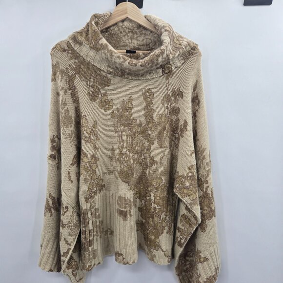 Vintage Calvin Klein Camel Brown Floral Turtleneck Metallic Sweater Medium - Picture 2 of 16